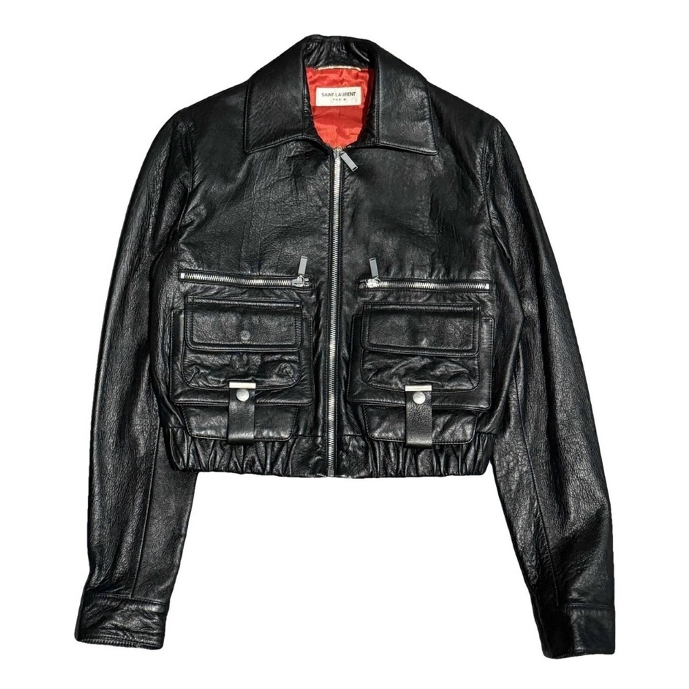 Saint Laurent Black Leather Cropped Jacket